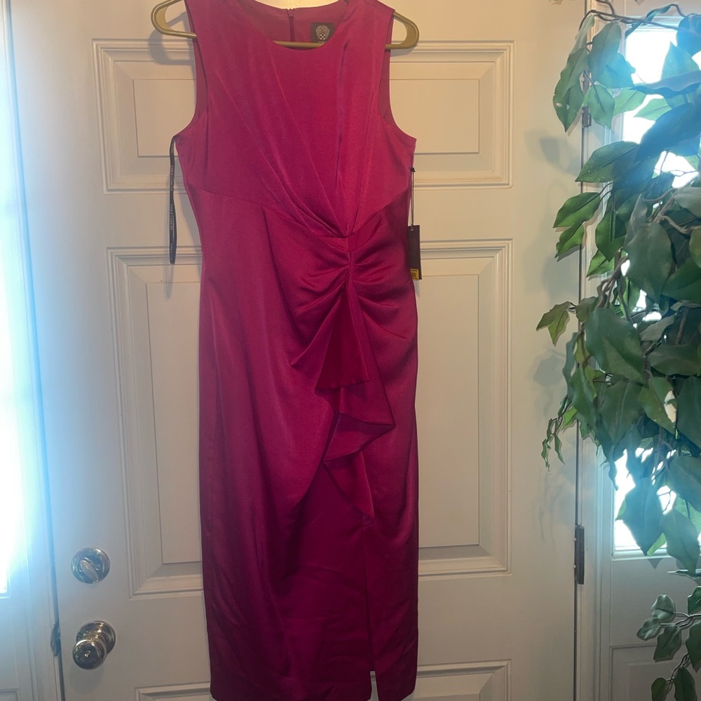 Vince Camuto Pink Ruched Sheath Midi Dress